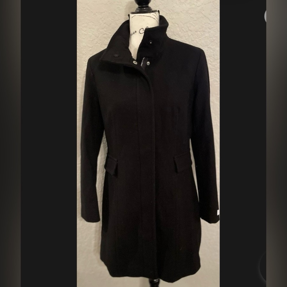 NWOT Calvin Klein Women’s Black Mid Length Wool trench Coat Size Small